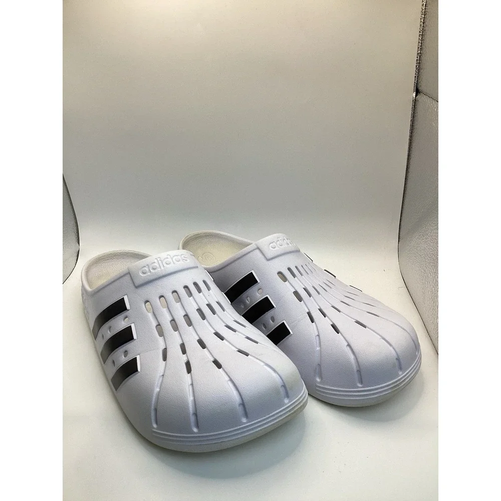 Adidas Adilette Clog Sandal Slide Unisex Casual White With Black Stripes Size 11